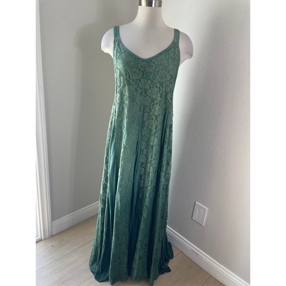 NEW Indigo Thread Co Womens Medium Maxi Dress Green Lace Sleeveless V Neck